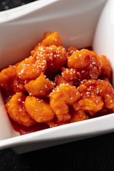 Gourmet sweet and sour fried shrimp appetizer