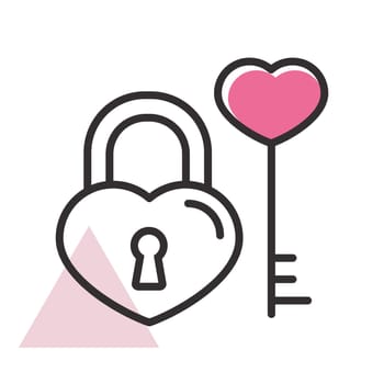 Key and lock in heart shape vector icon