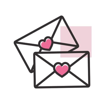 Two envelope icon. Love Letter. Valentines day symbol. Vector illustration, romance elements. Sticker, patch, badge, card for marriage, wedding