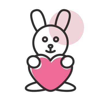 Cute plush rabbit with heart vector icon