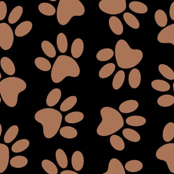 Seamless pattern of animal paws. Paw prints. Dog and cat puppy icon. Traces of a pet.