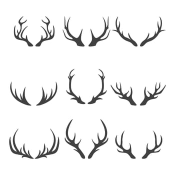 Vector Reindeer Horns, Antlers. Deer Horn Silhouettes. Hand Drawn Deers Horn, Antler Set. Animal Antler Collection. Design Elements of Deer. Wildlife Hunters, Hipster, Christmas and New Year concept