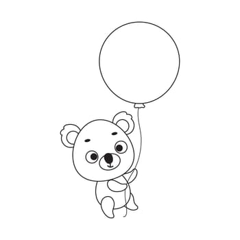 Coloring page cute little koala flies on balloon. Coloring book for kids. Educational activity for preschool years kids and toddlers with cute animal. Vector stock illustration