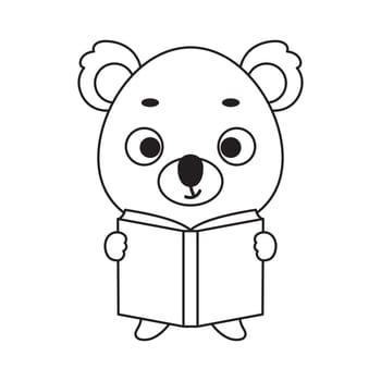 Coloring page cute little koala reads book. Coloring book for kids. Educational activity for preschool years kids and toddlers with cute animal. Vector stock illustration