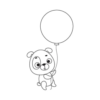 Coloring page cute little dog flies on balloon. Coloring book for kids. Edudogional activity for preschool years kids and toddlers with cute animal. Vector stock illustration