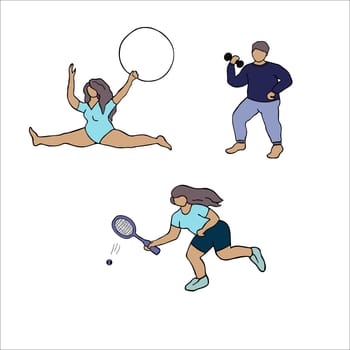 A set of silhouettes of people who play sports.