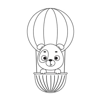 Coloring page cute little dog flying on hot air balloon. Coloring book for kids. Edudogional activity for preschool years kids and toddlers with cute animal. Vector stock illustration