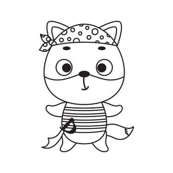 Coloring page cute little pirate fox. Coloring book for kids. Educational activity for preschool years kids and toddlers with cute animal. Vector stock illustration