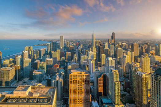 Chicago downtown skyline cityscape of  USA