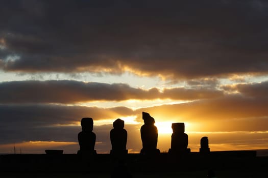 The ancient moai on Easter Island of Chile 