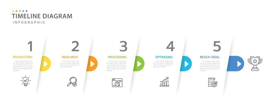 Infographic template for business. 5 Steps Modern Timeline diagram with arrow and topic, presentation vector infographic timeline.