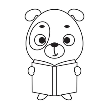 Coloring page cute little dog reads book. Coloring book for kids. Edudogional activity for preschool years kids and toddlers with cute animal. Vector stock illustration