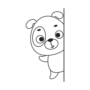 Coloring page cute little dog peeking around corner. Coloring book for kids. Edudogional activity for preschool years kids and toddlers with cute animal. Vector stock illustration