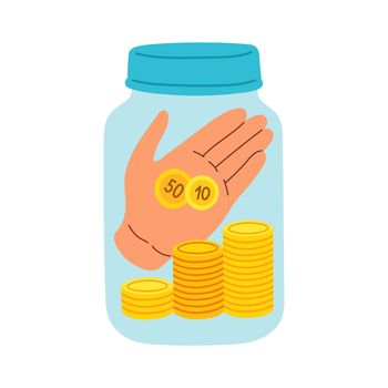 Saving dollar coin in jar. Concept vector. Flat design style vector. Saving money jar. Money Jar.