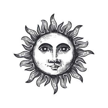 Sun hand drawing in vintage style