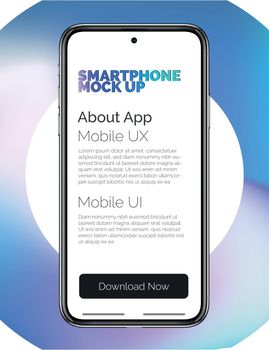 Minimalist smart phone mockup for vector presentation, app display, infographics, ux ui graphics. Smartphone with front and back view in gradient circle.