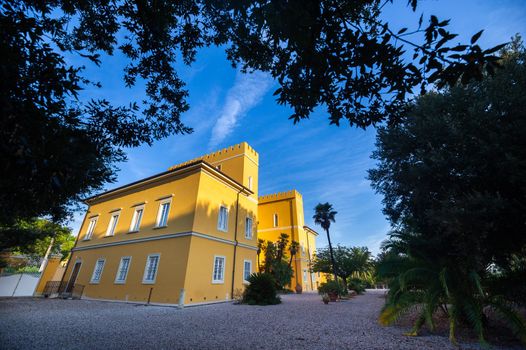 Old large yellow villa in the Tuscany region.Italy