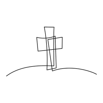 Continuous line drawing of christian cross. Religious cross one line icon. One line drawing background.