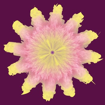 3 d flower in purple yellow tones.