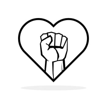 Heart shape and raised fist. Clenched fist symbol. Security or struggle logo.