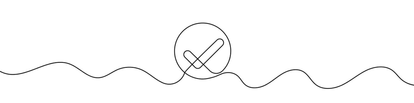 Continuous line drawing of check mark. Tick one line icon. One line drawing background.