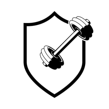 Fitness logo design. Dumbbell and protection shield. Bodybuilding icon.