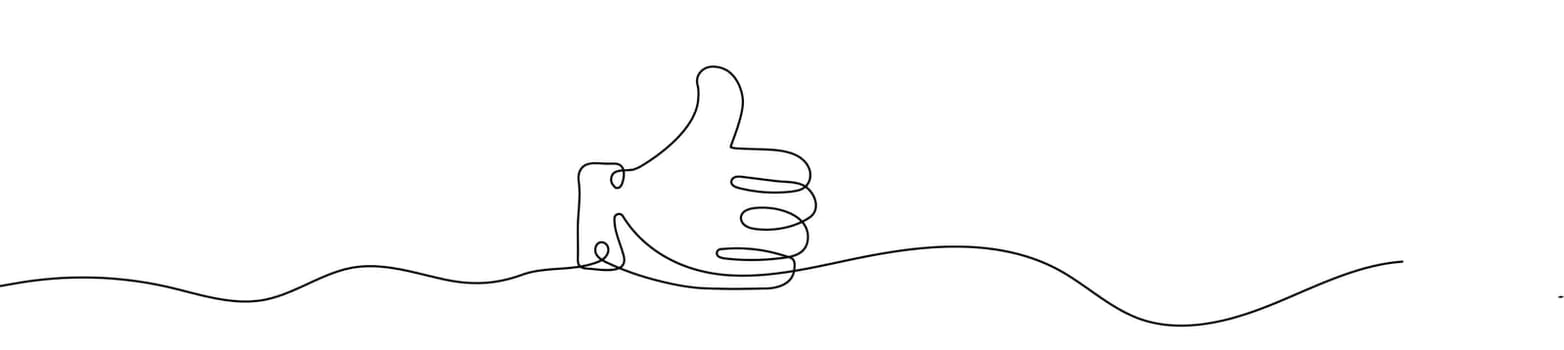 Continuous line drawing of like icon. Thumb up in one line drawing. One line drawing background.