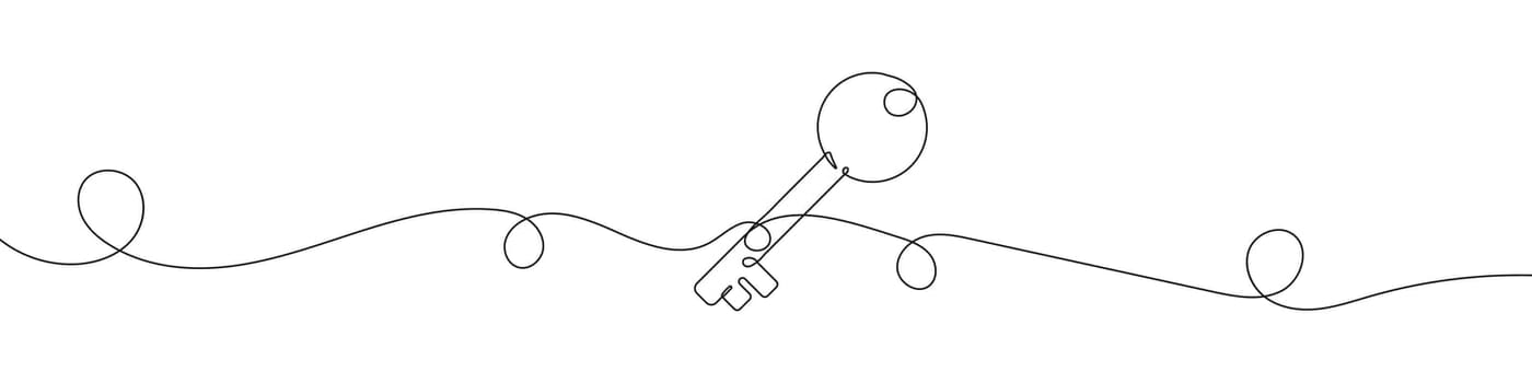 Key line background. One continuous line drawing of key. Key line icon.