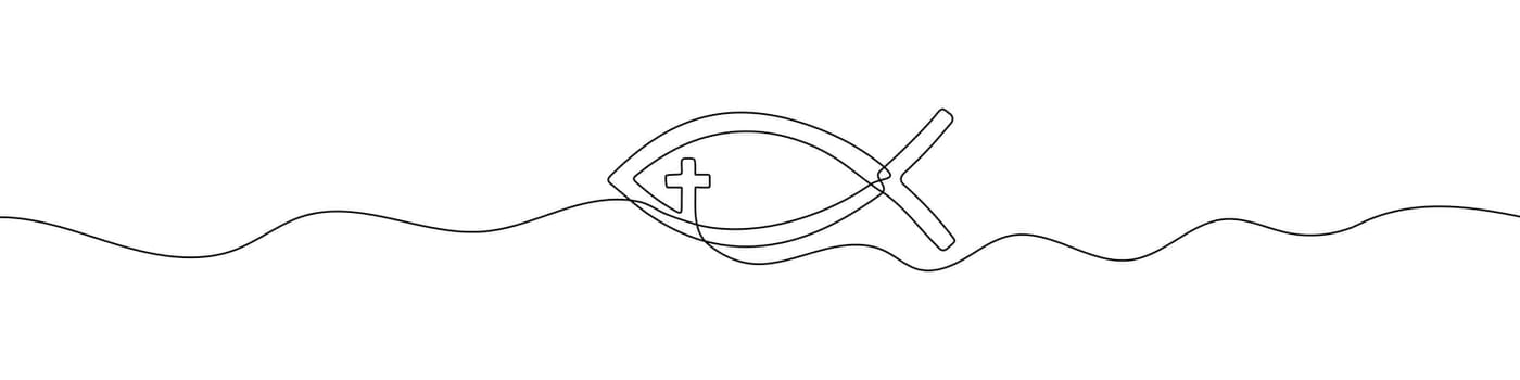 Christian fish line background. One continuous line drawing of fish. Christian religion symbol