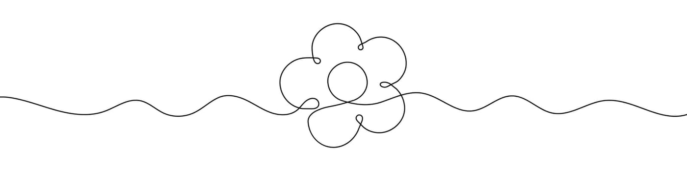 Continuous linear drawing of flower icon. One line drawing background.