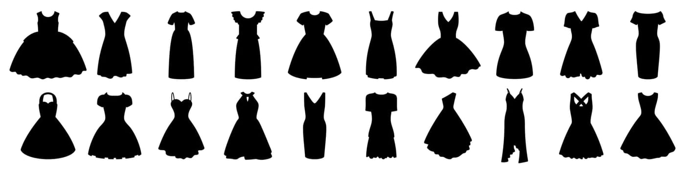 Women dress icon. Black dress icons set. Female fashion concept. Vector illustration.