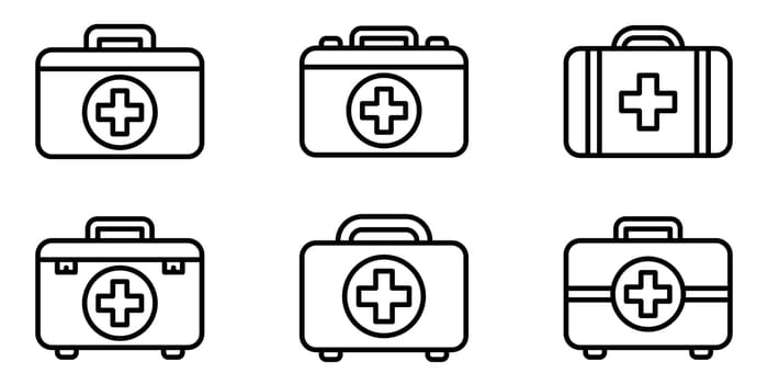 First aid kit icon. Set of black first aid kit icons. Vector symbols of first aid kit