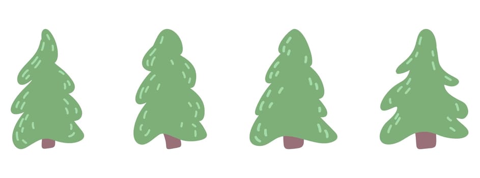 Christmas tree icon. Set of cute fir tree icons on white background. Holiday icons