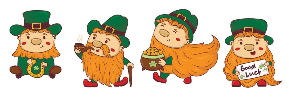 Clipart collection with cartoon doodle saint patrick redbeard gnomes
