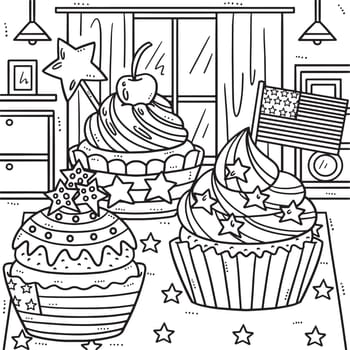 Memorial Day Patriotic Cupcakes Coloring Page