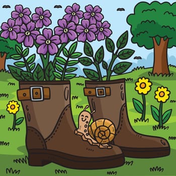 Spring Boot Planter Colored Cartoon Illustration