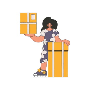 Delightful woman holding boxes. Parcel and cargo transportation.