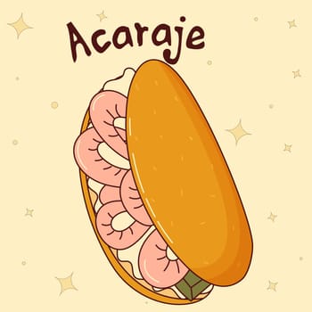 Brazilian traditional food. Acaraje. Vector illustration in hand drawn style