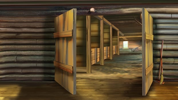 Stable at the ranch indoors illustration