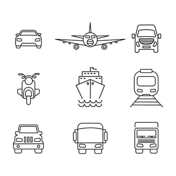 Icons of various means of transportation. Vector illustration