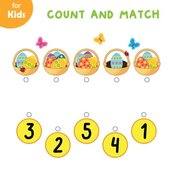 Educational games for children. Mathematics. Match the baskets with the number