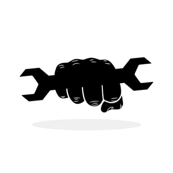 Fist with wrench. Hand holding a wrench. Hand with wrench. Repair logo