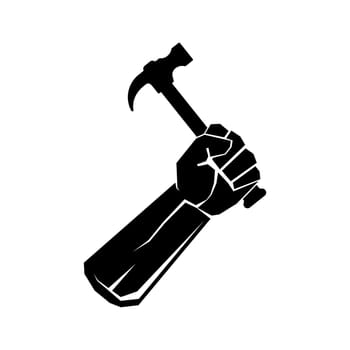 Hand holding hammer. Fist with hammer. Hand with hammer.