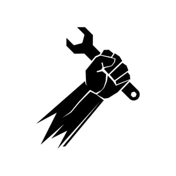 Fist with wrench. Hand holding a wrench. Hand with wrench. Repair logo
