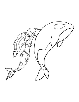 Mermaid and Dolphin Isolated Coloring Page