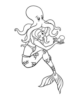 Mermaid with Octopus Isolated Coloring Page