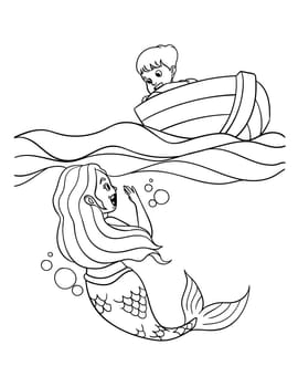 Mermaid Talking a Boy in the Boat Isolated