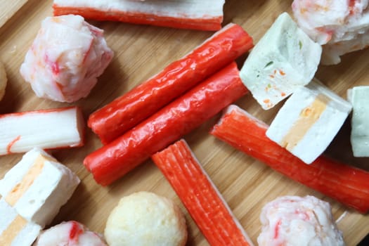 close up of crab sticks on table