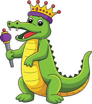 Mardi Gras Crown King Crocodile Cartoon Clipart