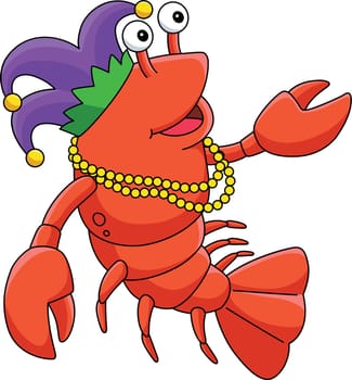 Mardi Gras Jester Crawfish Cartoon Colored Clipart
